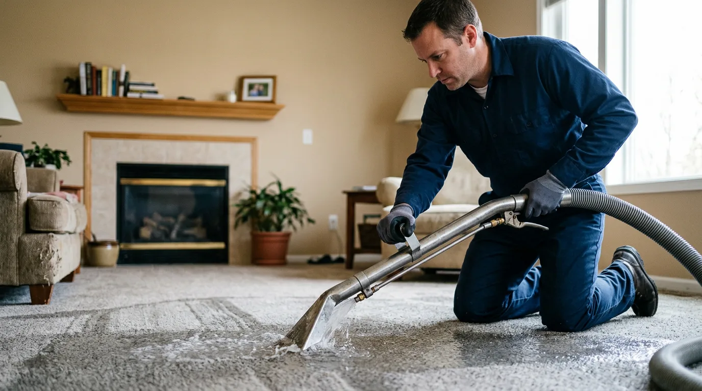 Water damage restoration technician working near Wheatland, IN